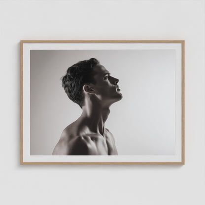 Male Profile in Grayscale 48x36 Natural Landscape Box Frame