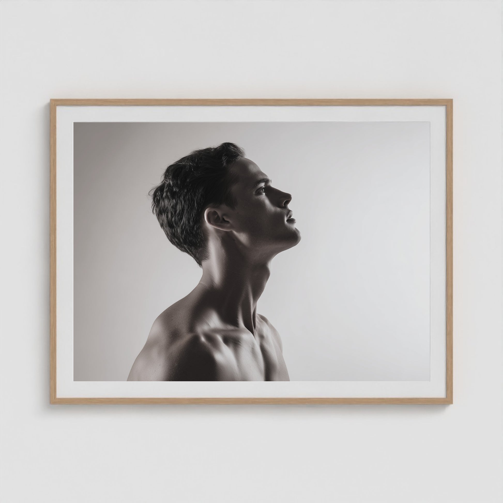 Male Profile in Grayscale 48x36 Natural Landscape Box Frame
