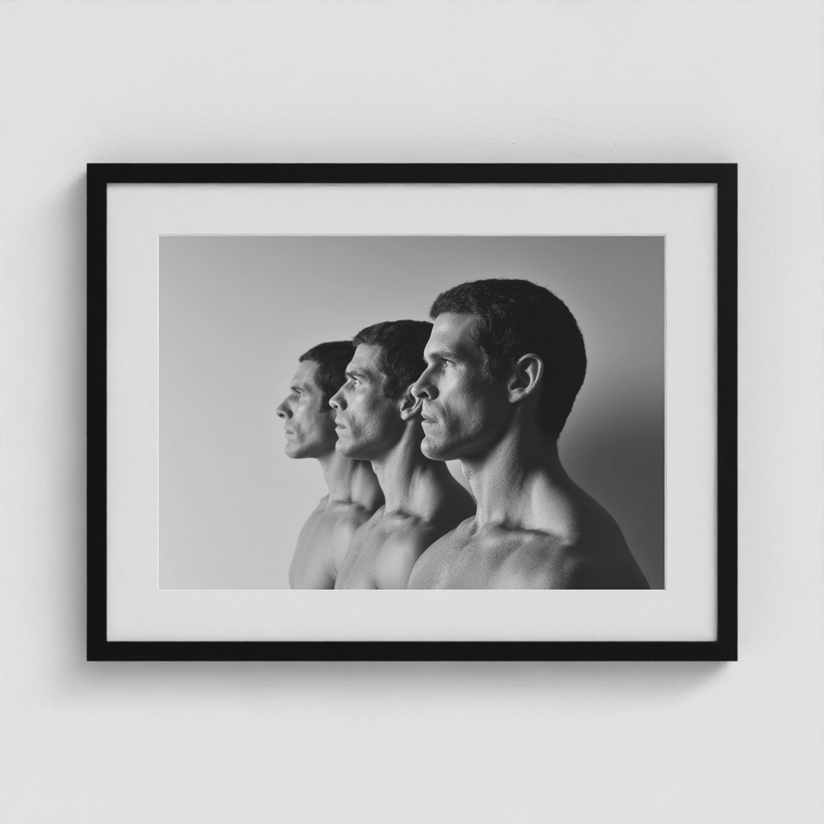 Male Profiles in Grayscale 24x18 Black Landscape Box Frame