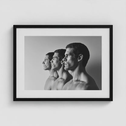 Male Profiles in Grayscale 24x18 Black Landscape Box Frame