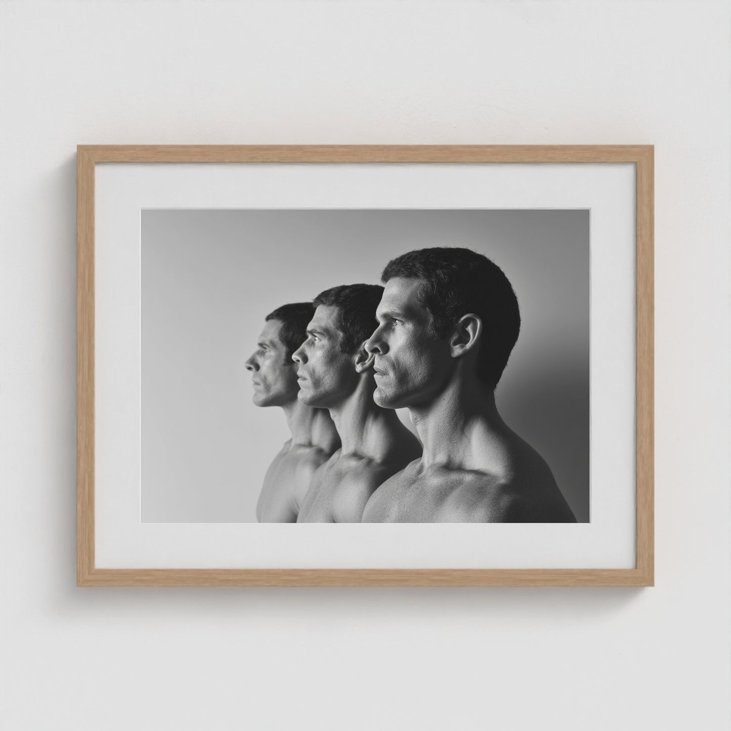 Male Profiles in Grayscale 24x18 Natural Landscape Box Frame