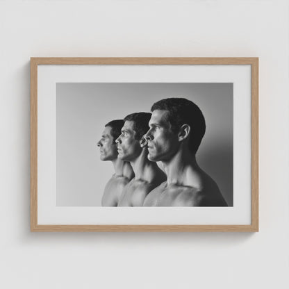 Male Profiles in Grayscale 24x18 Natural Landscape Box Frame