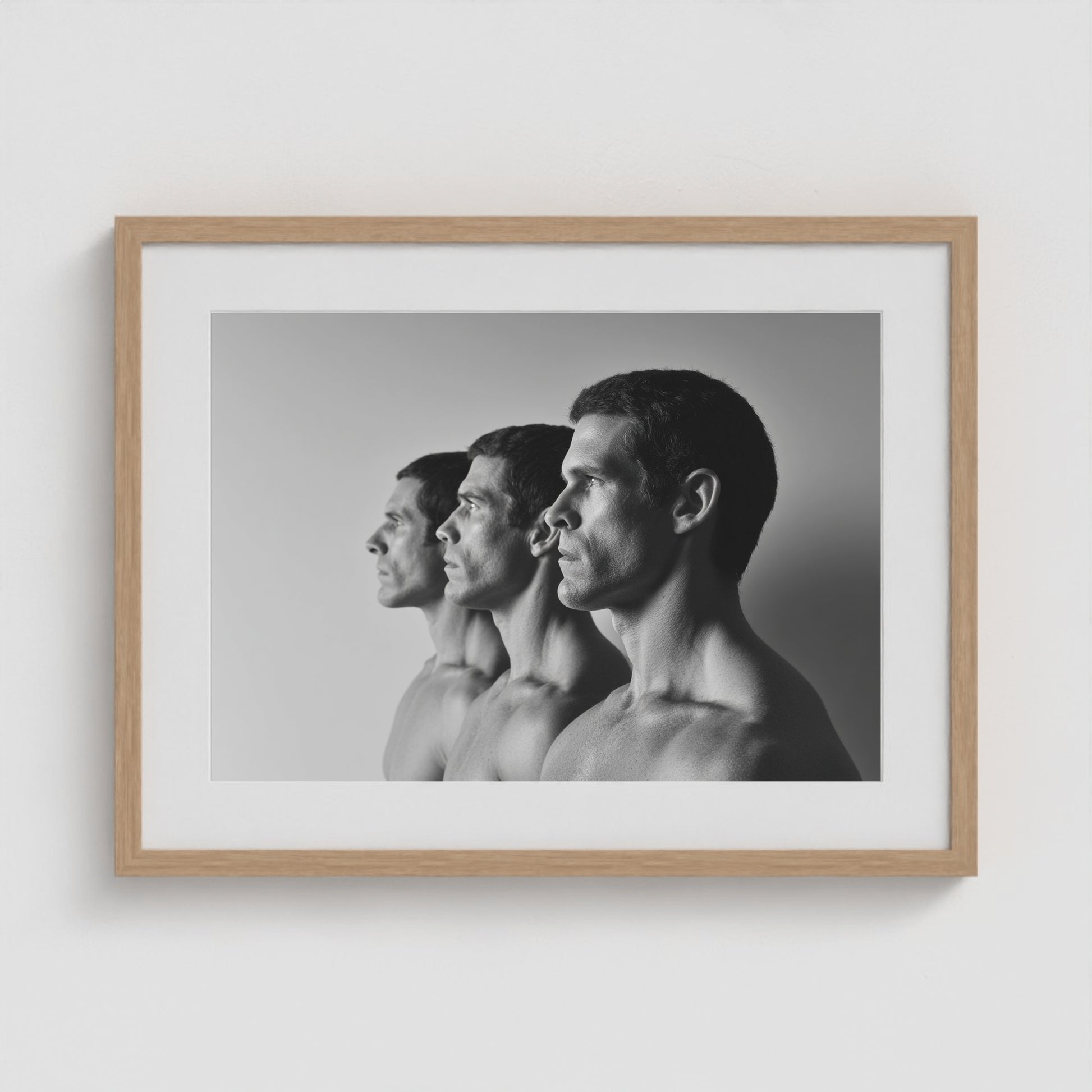 Male Profiles in Grayscale 24x18 Natural Landscape Box Frame
