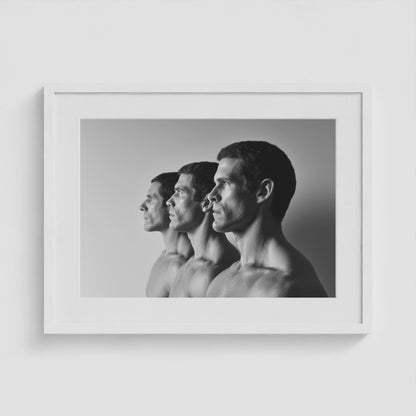 Male Profiles in Grayscale 24x18 White Landscape Box Frame