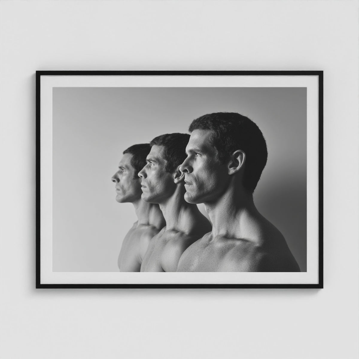 Male Profiles in Grayscale 48x36 Black Landscape Box Frame