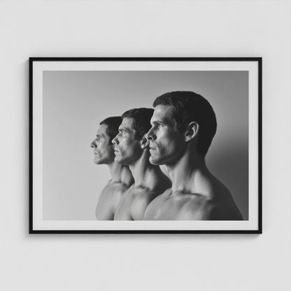 Male Profiles in Grayscale 48x36 Black Landscape Box Frame