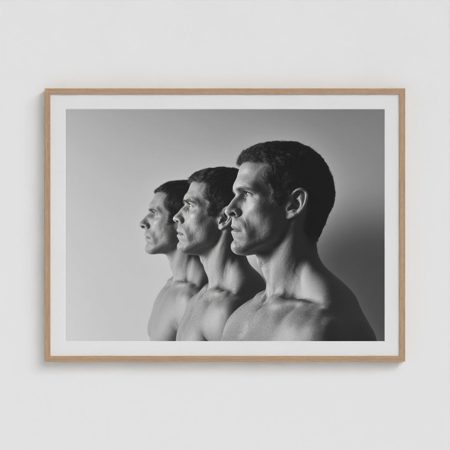 Male Profiles in Grayscale 48x36 Natural Landscape Box Frame