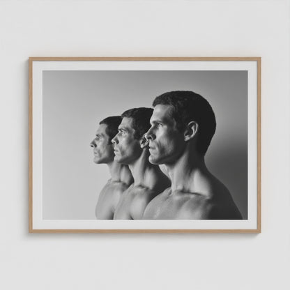 Male Profiles in Grayscale 48x36 Natural Landscape Box Frame
