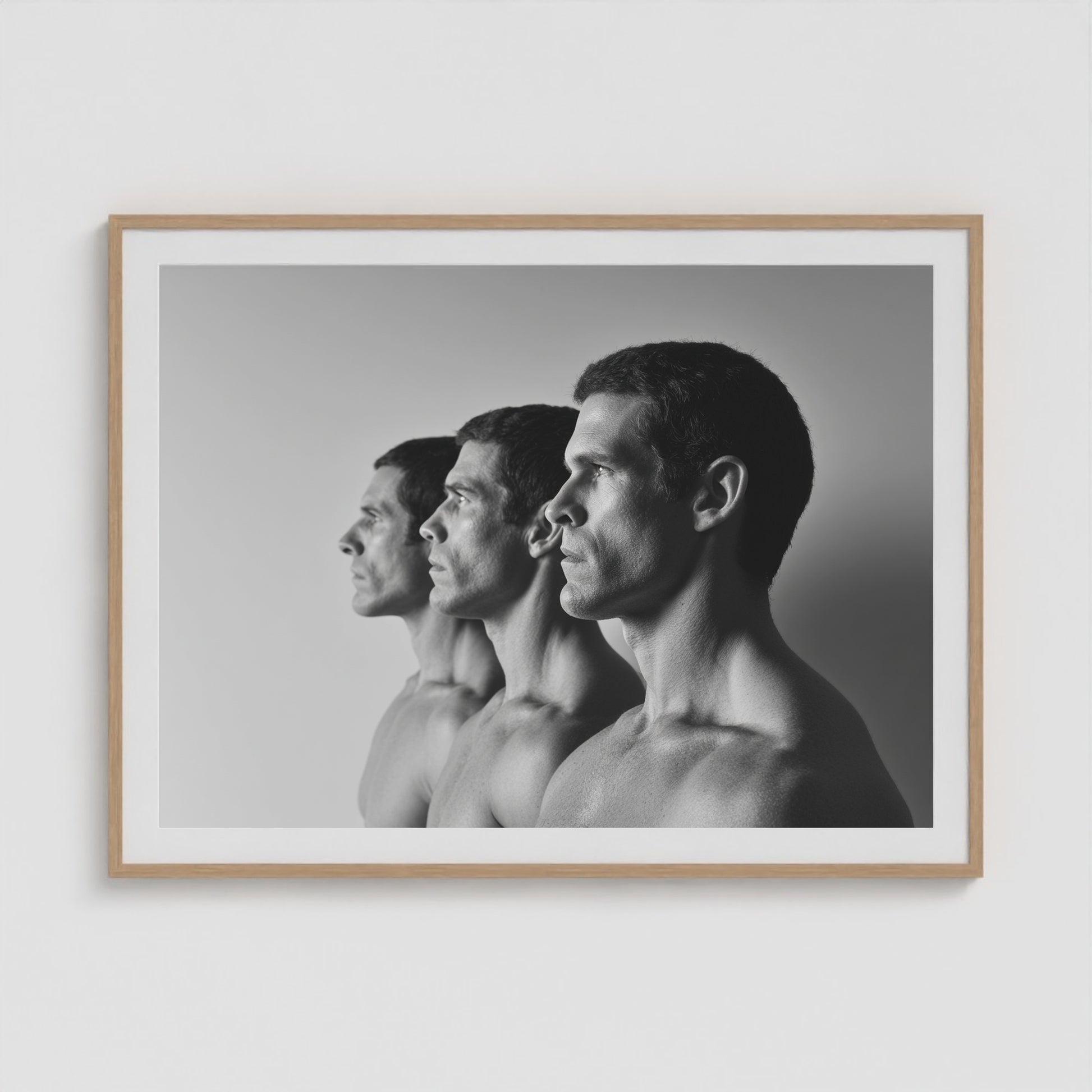 Male Profiles in Grayscale 48x36 Natural Landscape Box Frame