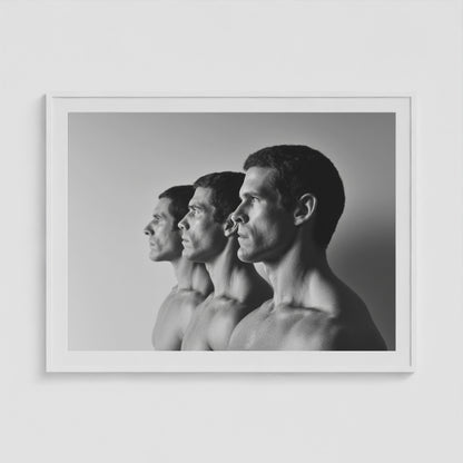 Male Profiles in Grayscale 48x36 White Landscape Box Frame