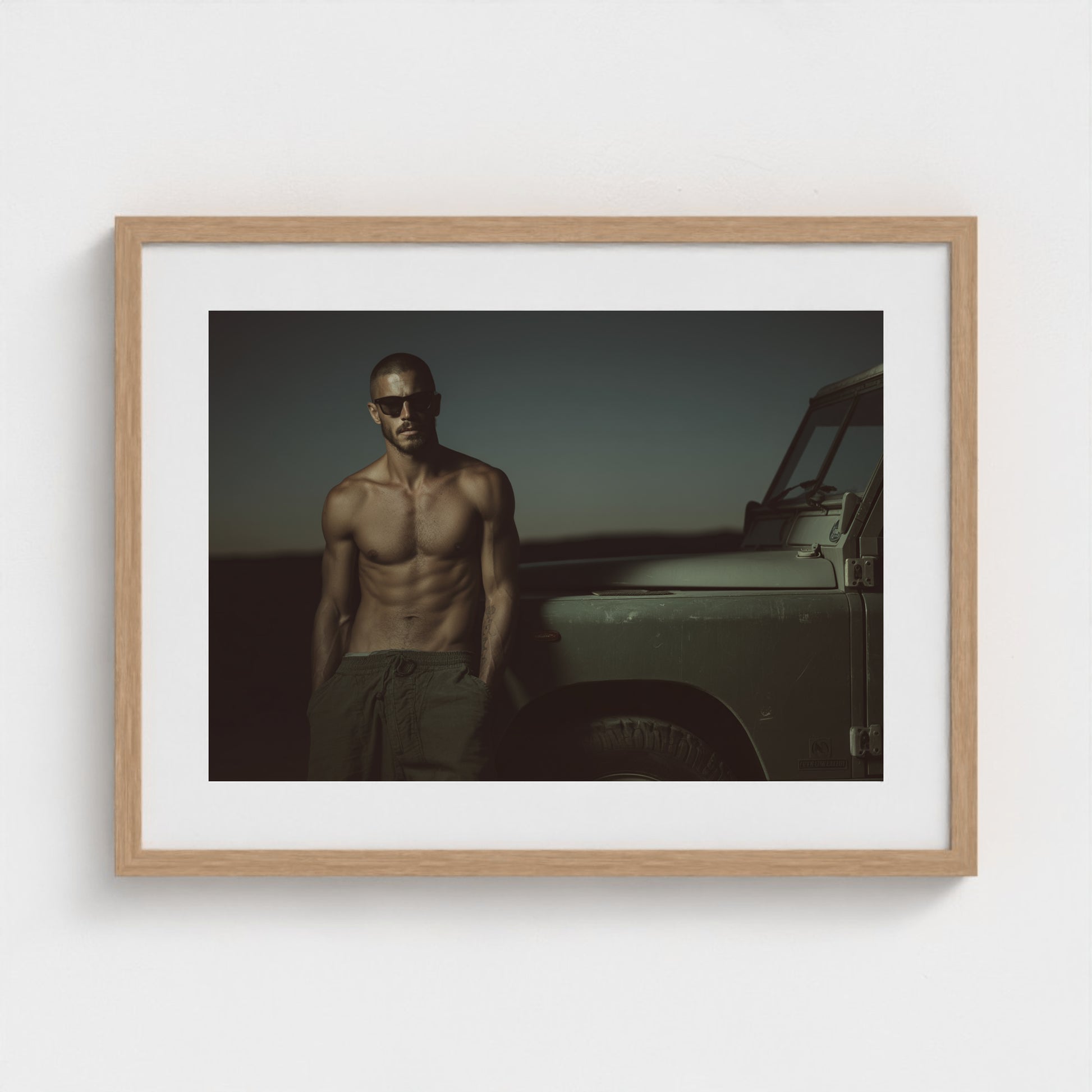 Masculine Land Rover Portrait in Olive Green Tones 24x18 Natural Landscape Mockup