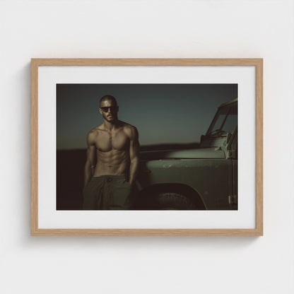 Masculine Land Rover Portrait in Olive Green Tones 24x18 Natural Landscape Mockup
