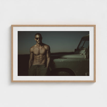 Masculine Land Rover Portrait in Olive Green Tones 36x24 Natural Landscape Mockup