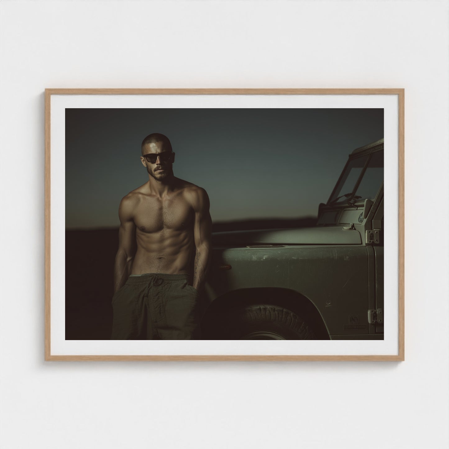 Masculine Land Rover Portrait in Olive Green Tones 48x36 Natural Landscape Mockup