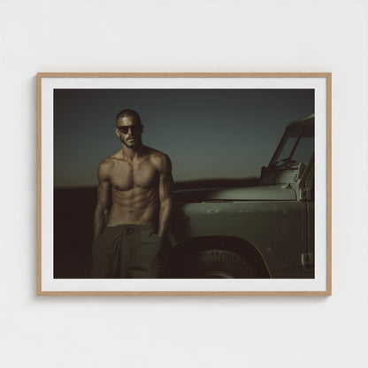 Masculine Land Rover Portrait in Olive Green Tones 48x36 Natural Landscape Mockup