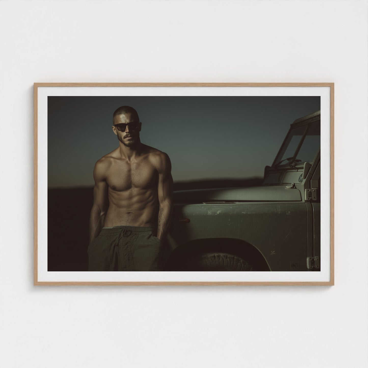 Masculine Land Rover Portrait in Olive Green Tones 60x40 Natural Landscape Mockup