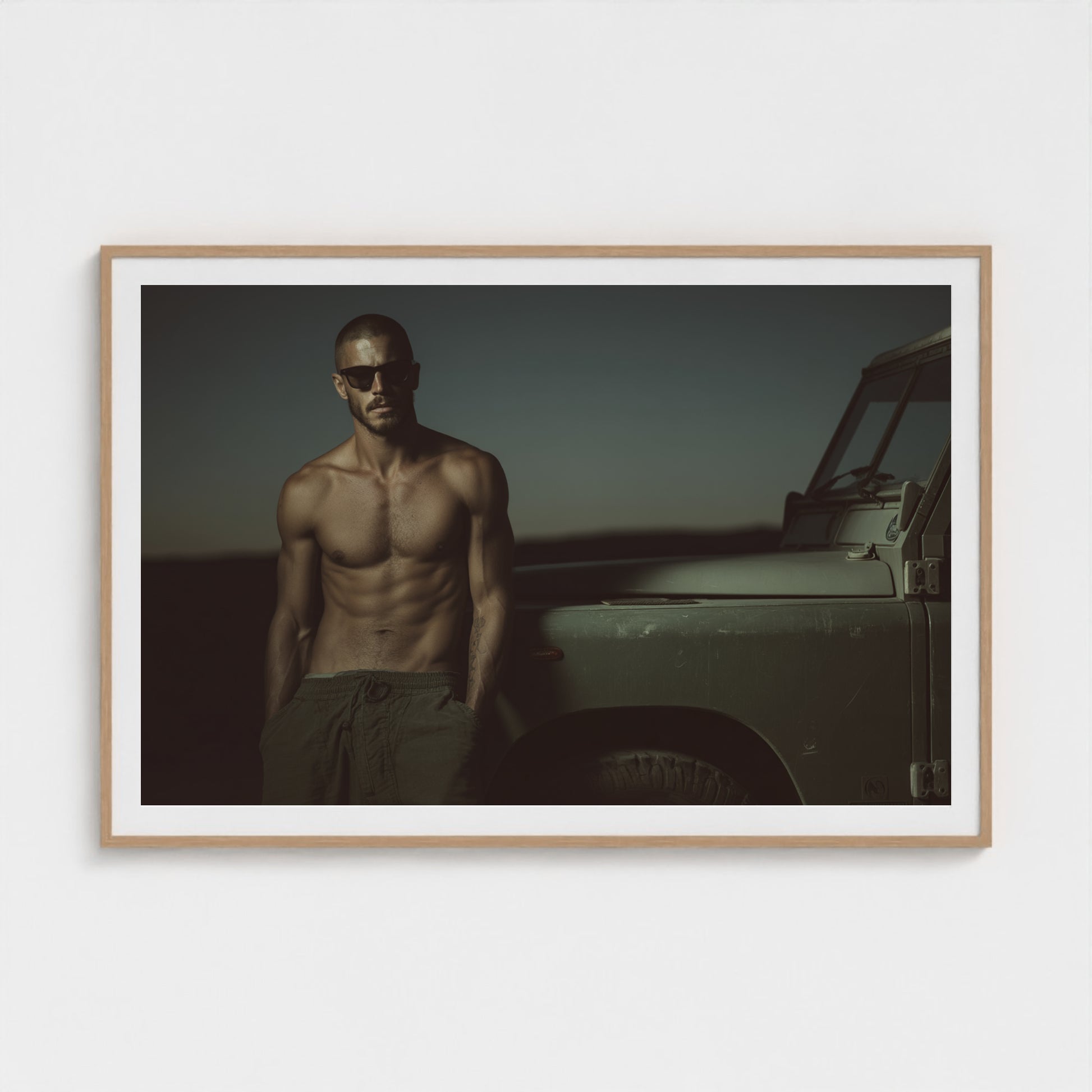 Masculine Land Rover Portrait in Olive Green Tones 60x40 Natural Landscape Mockup