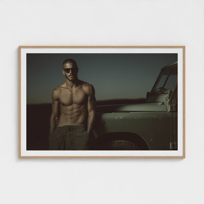 Masculine Land Rover Portrait in Olive Green Tones 60x40 Natural Landscape Mockup