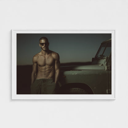 Masculine Land Rover Portrait in Olive Green Tones 60x40 White Landscape Mockup