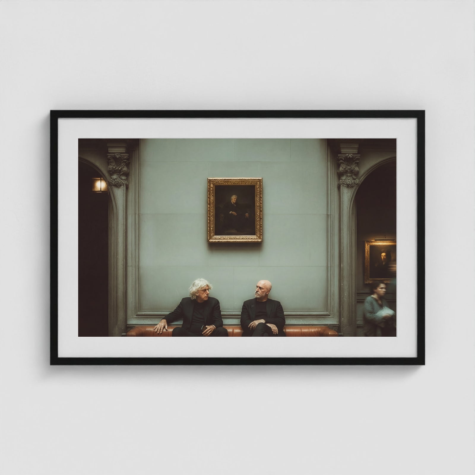 Men at the Museum 36x24 Black Landscape Box Frame