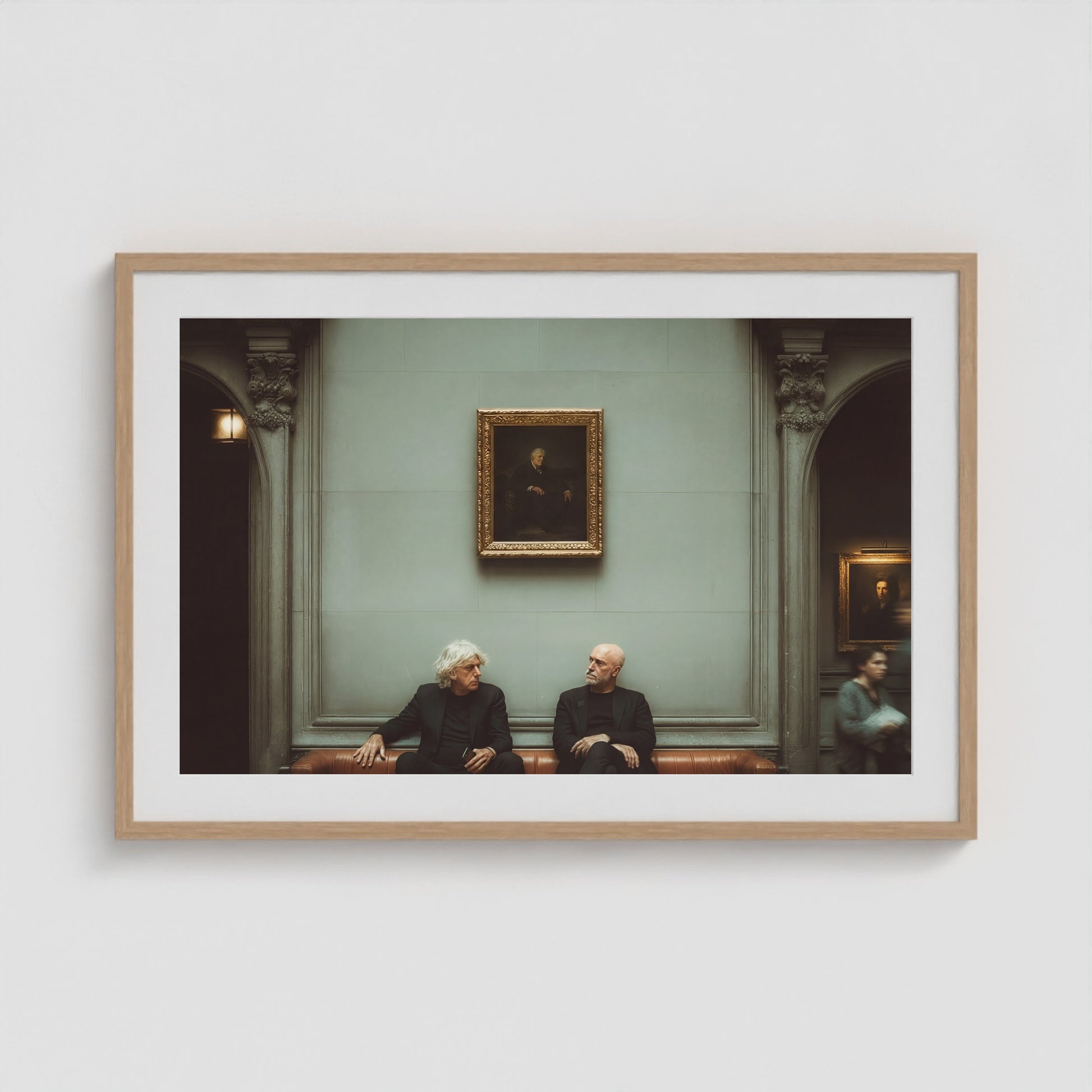 Men at the Museum 36x24 Natural Landscape Box Frame