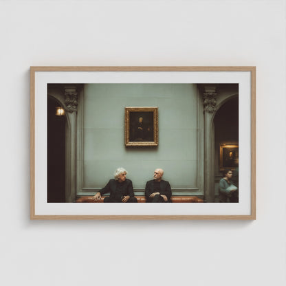 Men at the Museum 36x24 Natural Landscape Box Frame