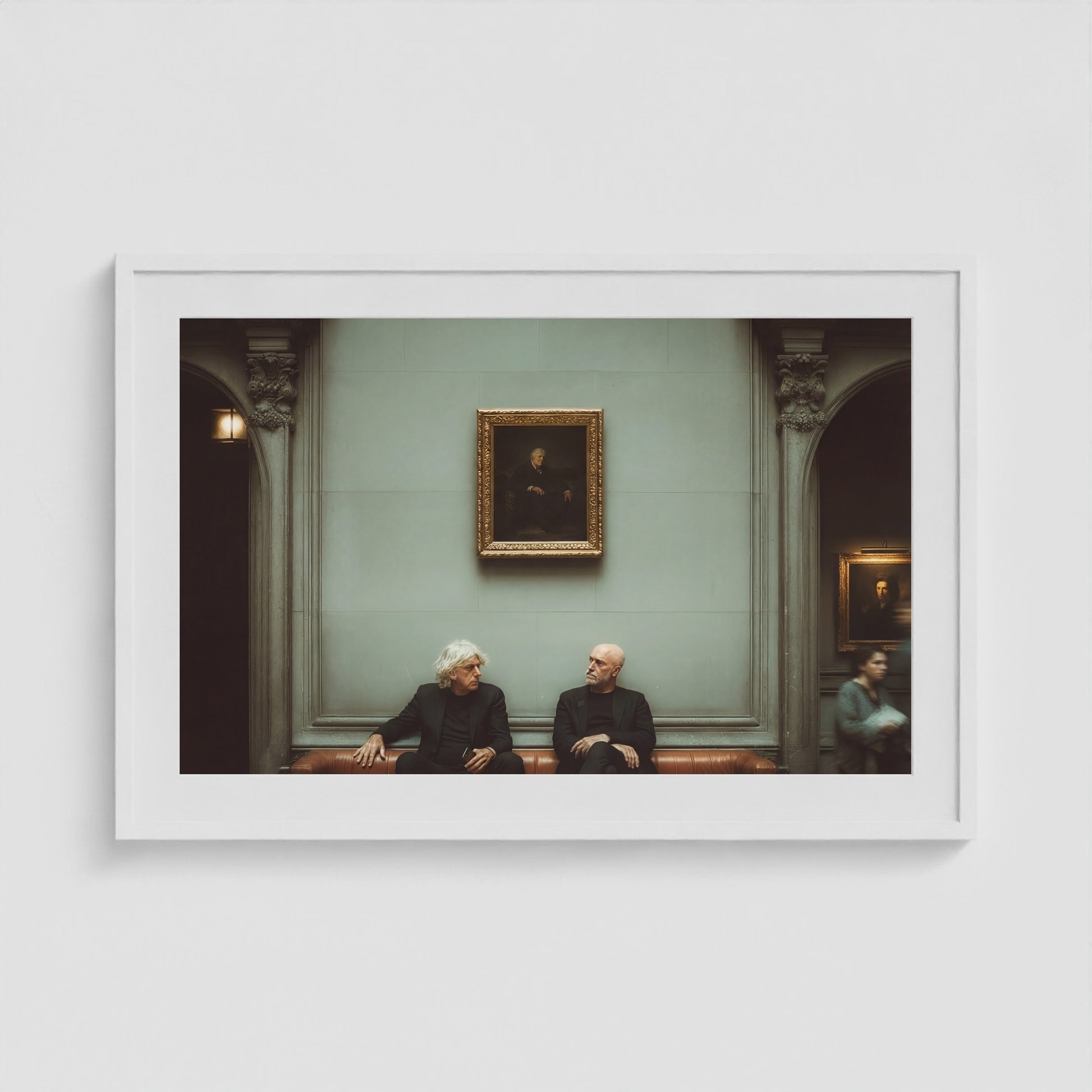 Men at the Museum 36x24 White Landscape Box Frame