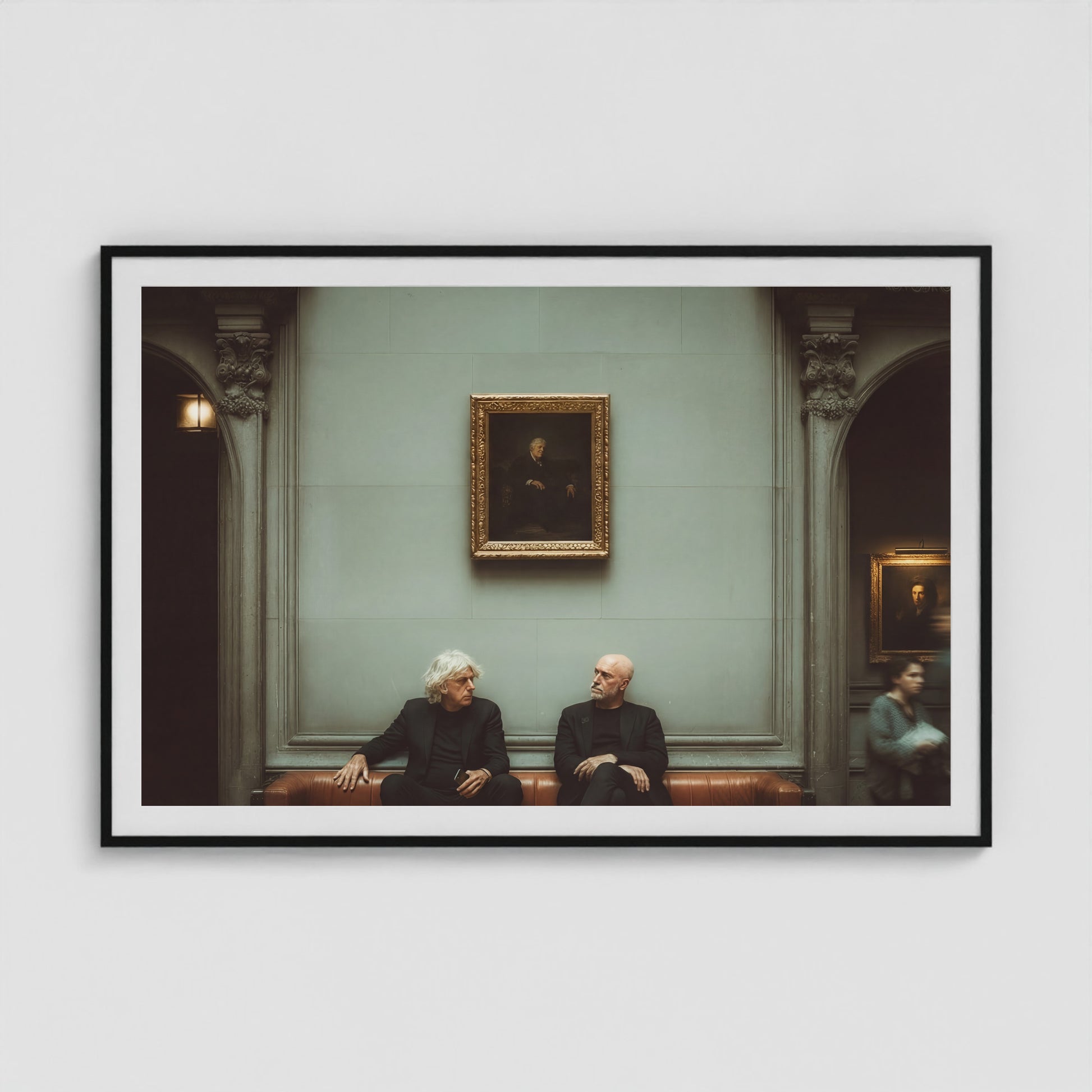 Men at the Museum 60x40 Black Landscape Box Frame