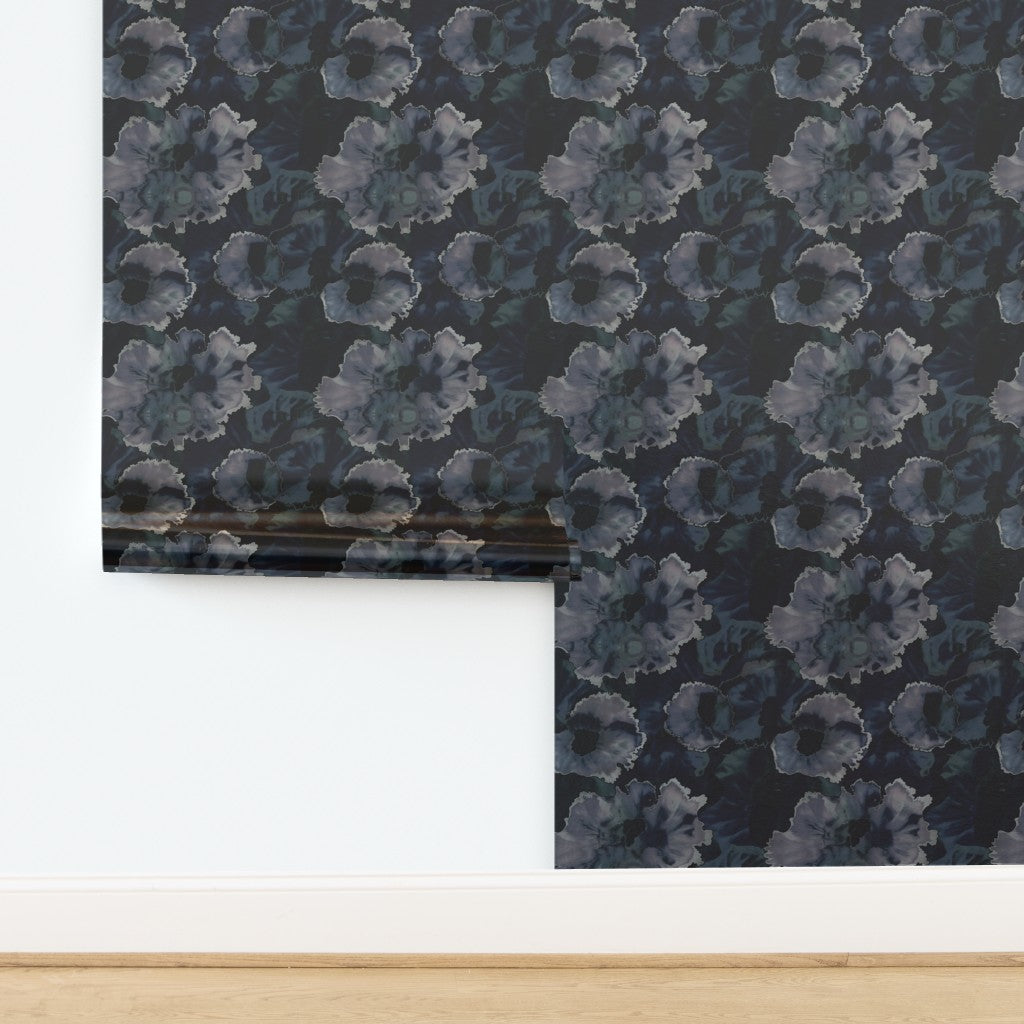 Metallic finish option of Nocturne Bloom wallpaper showing reflective pearlescent depth