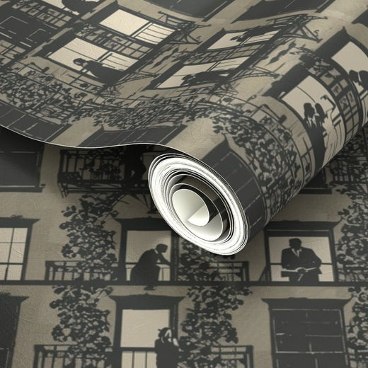 Luminous pearlescent finish on the Greige wallpaper variant.