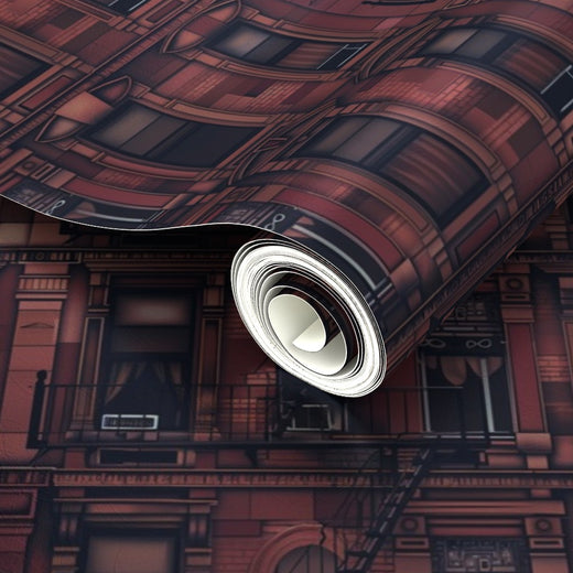 Detailed view of the Waverly Place metallic wallpaper option in deep oxblood red