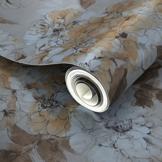 Subtle pearlescent sheen on metallic watercolor botanical wallpaper.