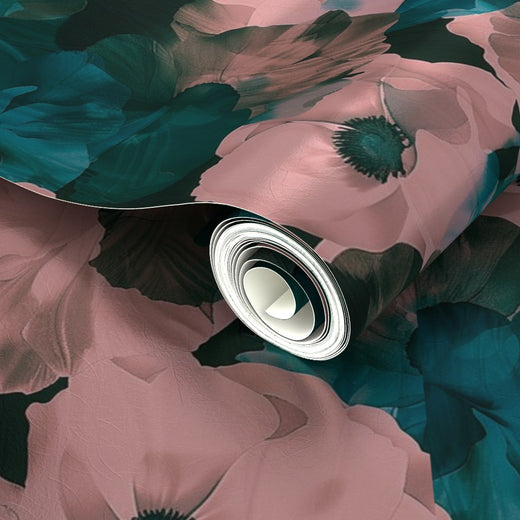 Shimmering highlights on Sangri Sheer Peonies metallic wallpaper.