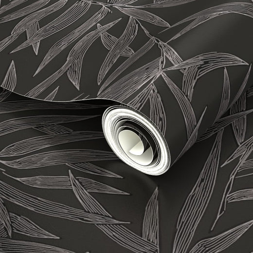Metallic pearlescent substrate detail on Steel colorway bamboo wallpaper.