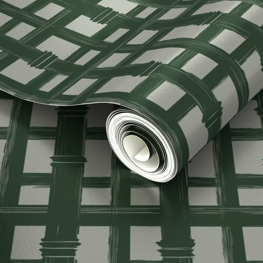 Close-up of the pearlescent metallic bamboo screen wallpaper under soft light.