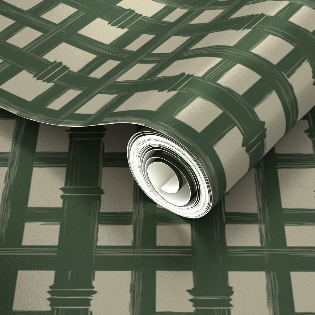 Close-up detail of the reflective metallic bamboo screen design in Beige Ground.