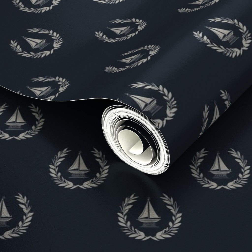 Reflective metallic finish showcasing the maritime emblems of the Sailing Crest wallpaper.