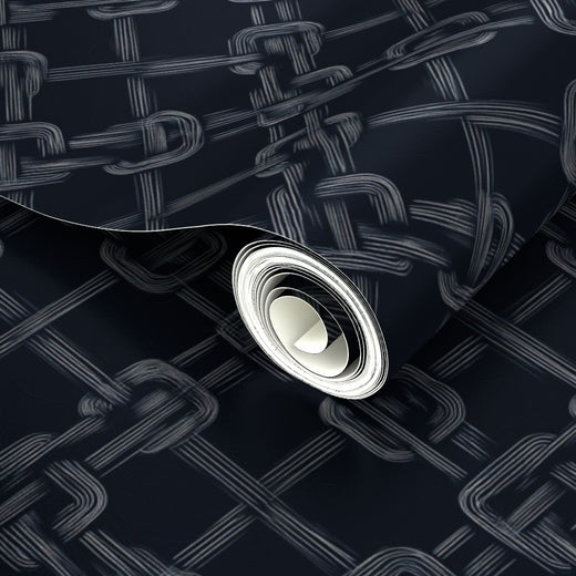 Detail showing the subtle reflective sheen of metallic Carrick Knot wallpaper.