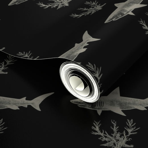 Detailed angle showing light reflecting off the pearlescent metallic dark shark wallpaper.