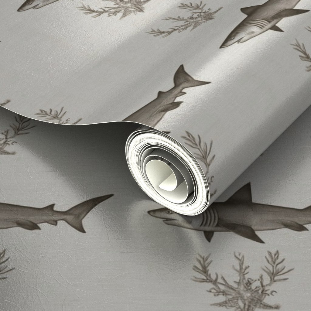 Detailed view of the metallic shark wallpaper showcasing luminous light reflection and texture.