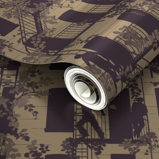 Shimmering metallic Bronze Greenwich Village wallpaper reflecting light at an angle.