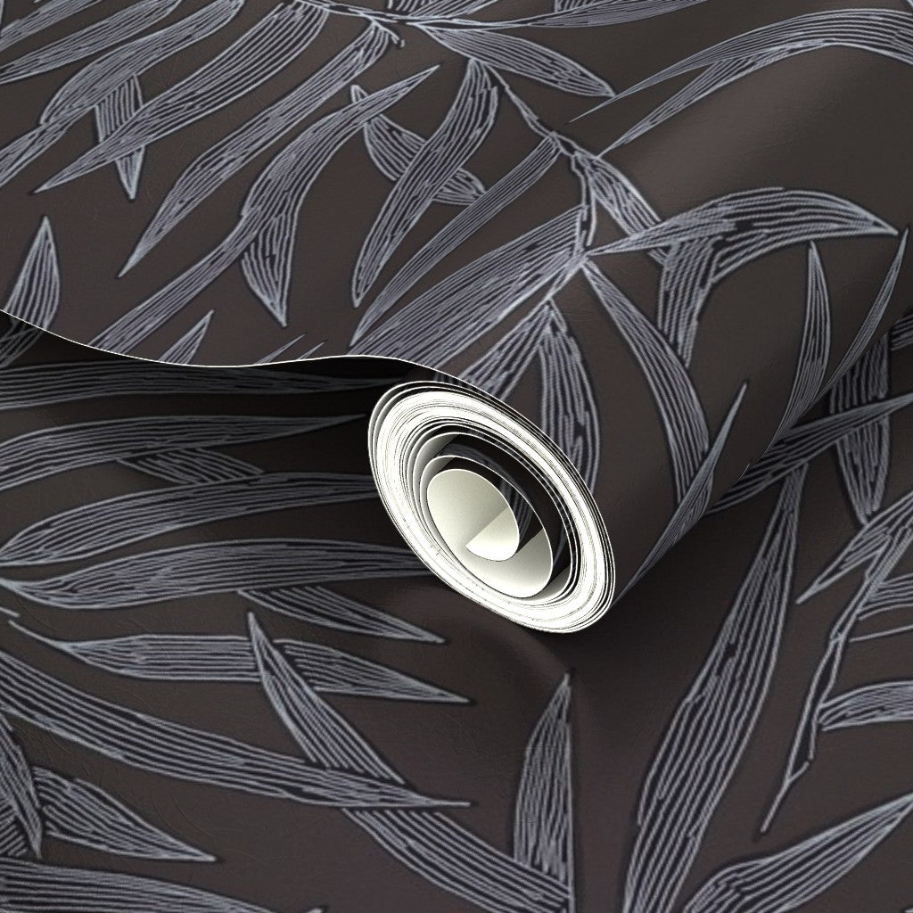 Pearlescent shimmer and fine details on Taupe metallic bamboo wallpaper.