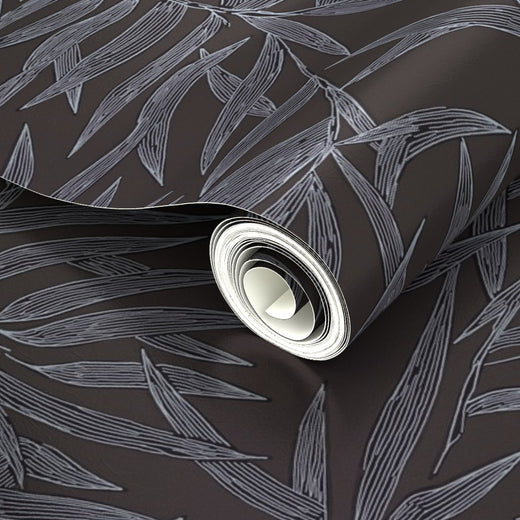 Pearlescent shimmer and fine details on Taupe metallic bamboo wallpaper.