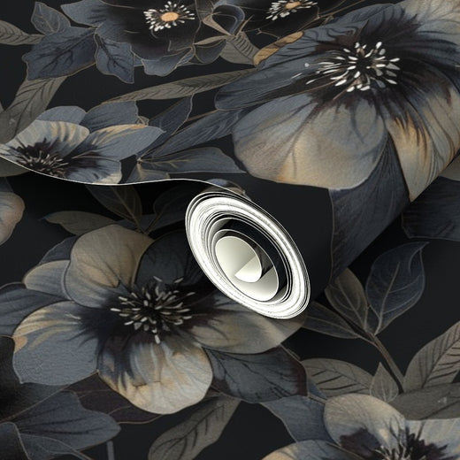 Nocturne Bloom metallic wallpaper substrate illustrating light reflection and pearlescent finish.