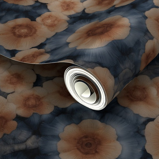 Detailed close-up of the Sea Poppies design on reflective metallic wallpaper.