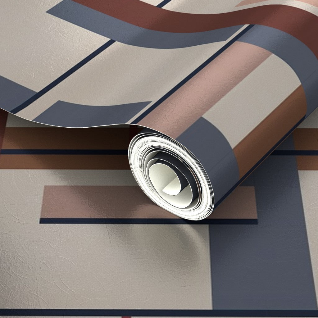 Detail view of the metallic finish on the Bauhaus geometric wallpaper catching the light.