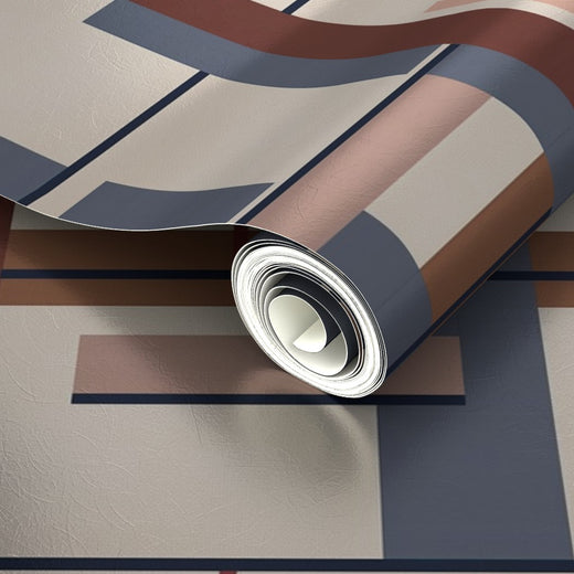 Detail view of the metallic finish on the Bauhaus geometric wallpaper catching the light.
