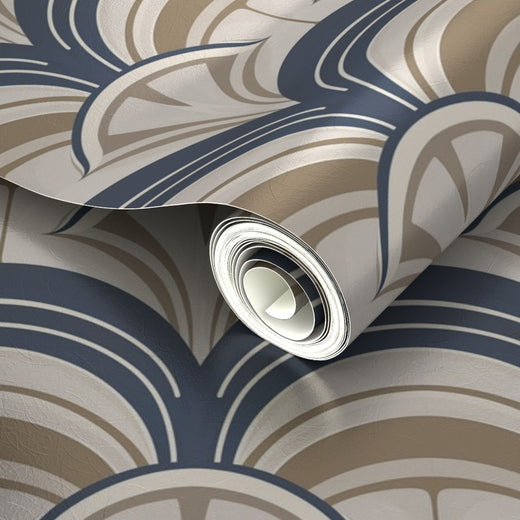 Close-up detail of the metallic Marais Deco wallcovering reflecting light across the geometric pattern.
