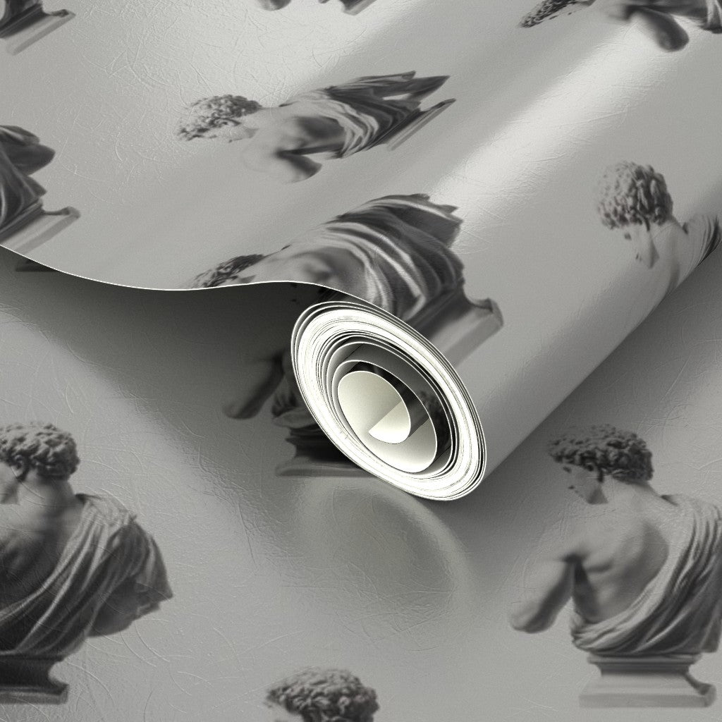 Elegant pearlescent and bronze metallic details of the sculptural Apollo wallpaper