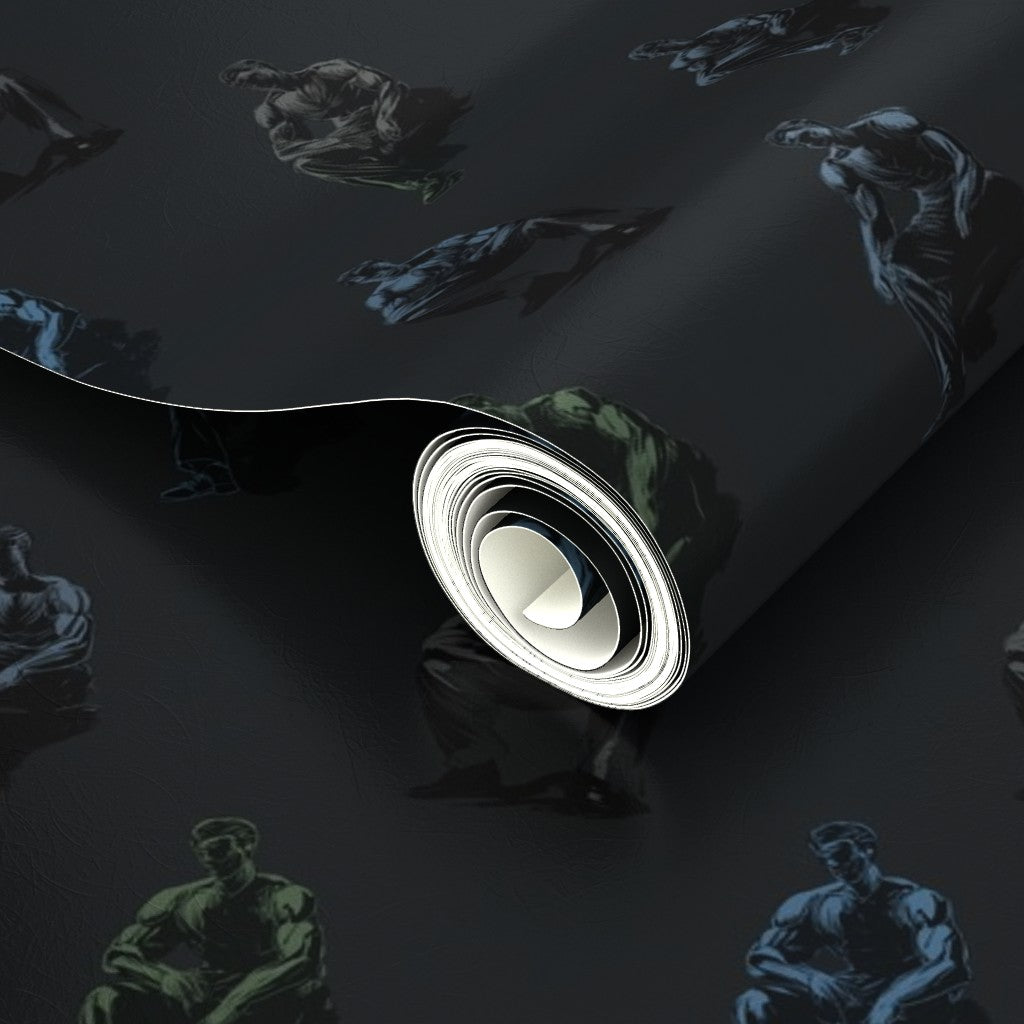 Close-up of the pearlescent metallic finish capturing light and movement on the charcoal ground.